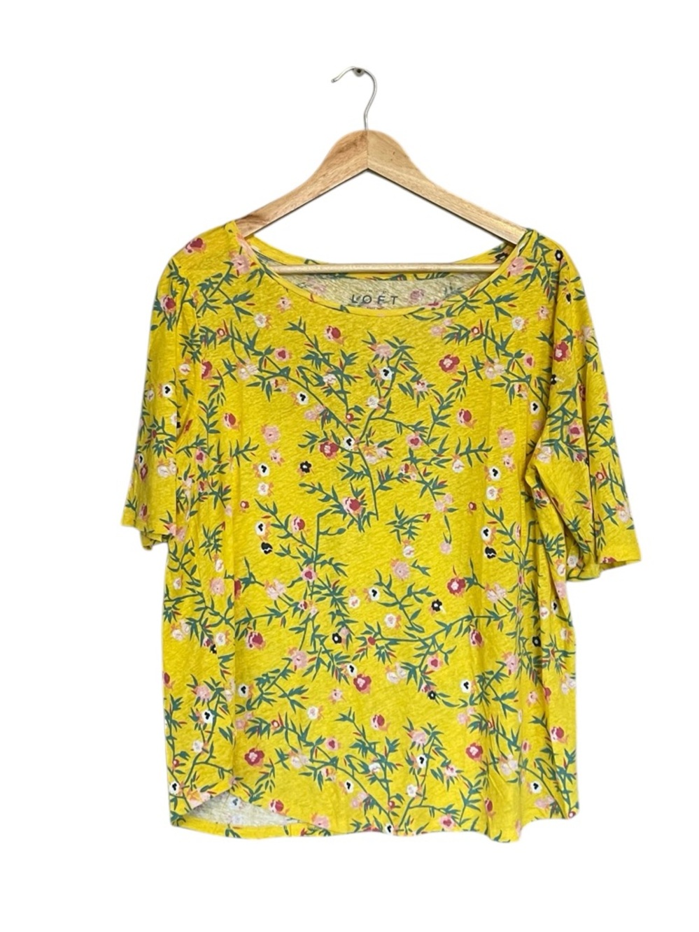 LOFT Yellow Floral Short Sleeve Tee